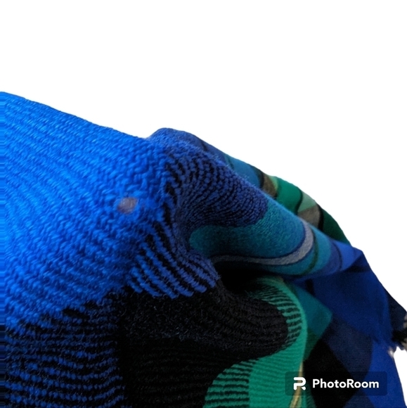 Vintage Balmain wool plaid blanket scarf green and blue with fringe - Picture 5 of 5